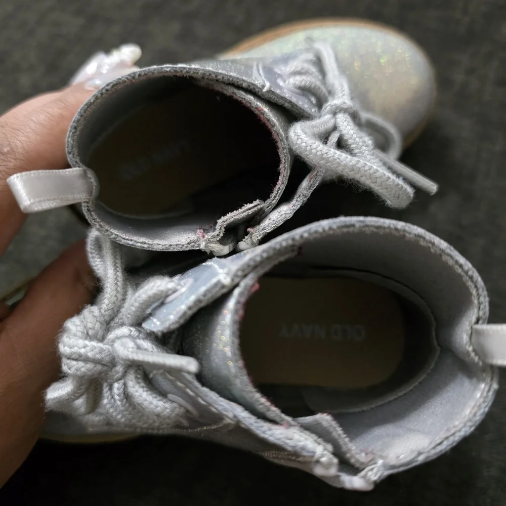 Old Navy Kids' Glitter Silver Lace-Up Boots